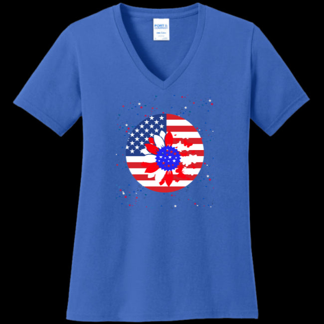 WOMENS V-NECK ROYAL-BLUE - Petal Flag Women's V-Neck Tee - Ships from The US - womens t-shirt at TFC&H Co.