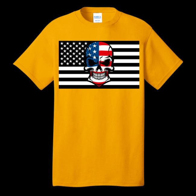 MENS T-SHIRT GOLD - Skull Flag Men's Cotton Crew Neck Tee - Ships from The US - mens t-shirt at TFC&H Co.