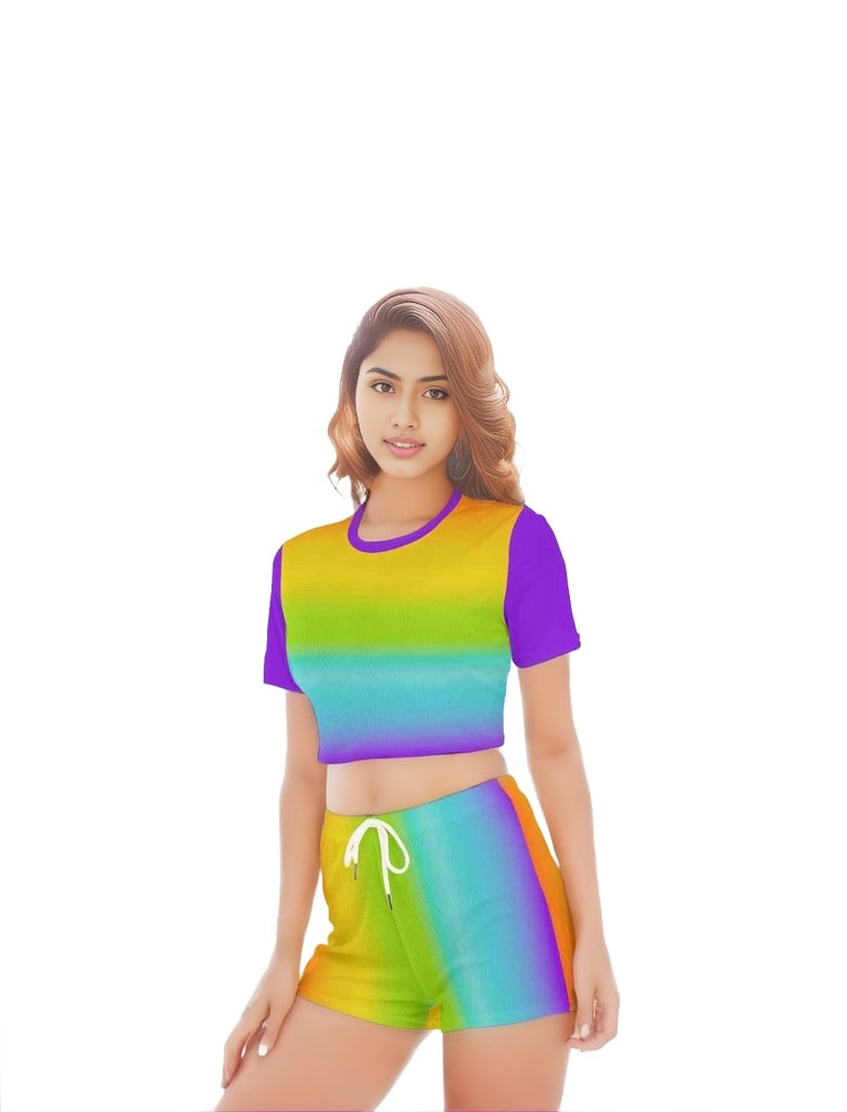 Rainbow Women's O-neck T-shirt Short Set - women's top & short set at TFC&H Co.