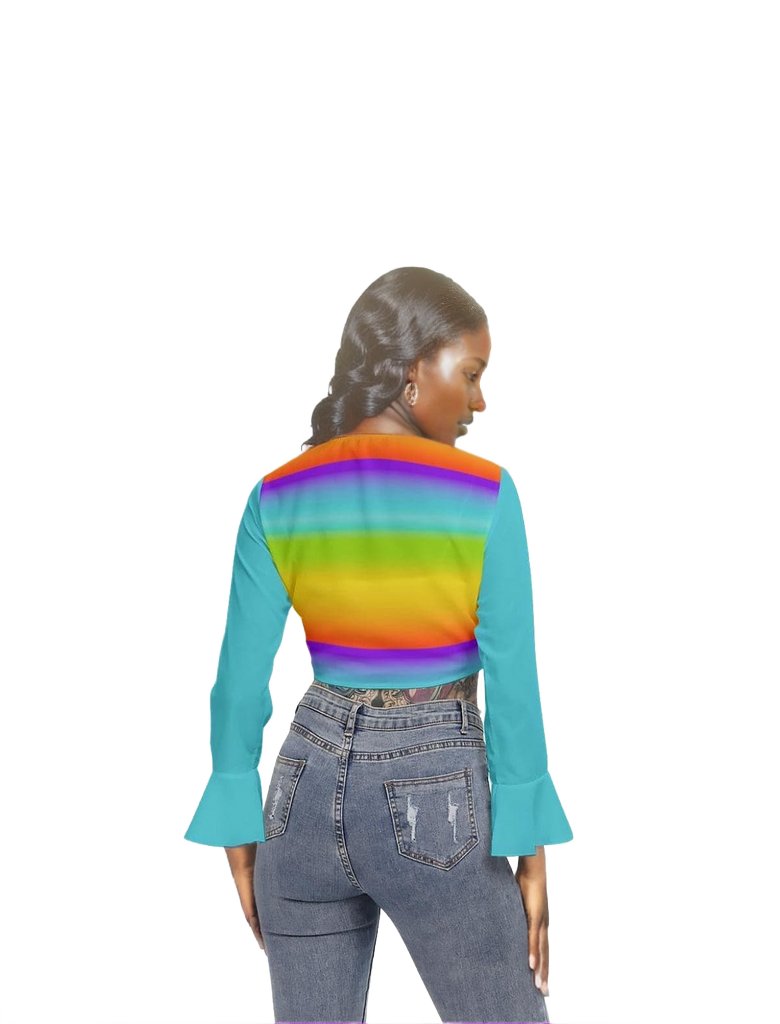 - Rainbow Women's Wrap Top With Flare Sleeve - womens crop top at TFC&H Co.
