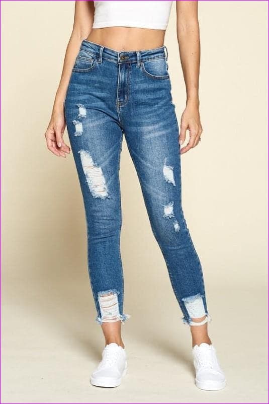 - Raw Ripped Medium Wash Jeans - womens jeans at TFC&H Co.