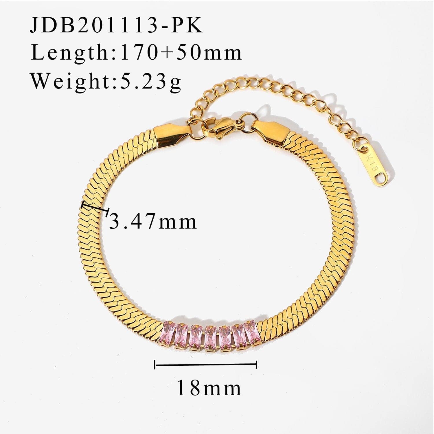 Pink - Rectangular Zircon Blade Bracelet -4 colors - bracelet at TFC&H Co.