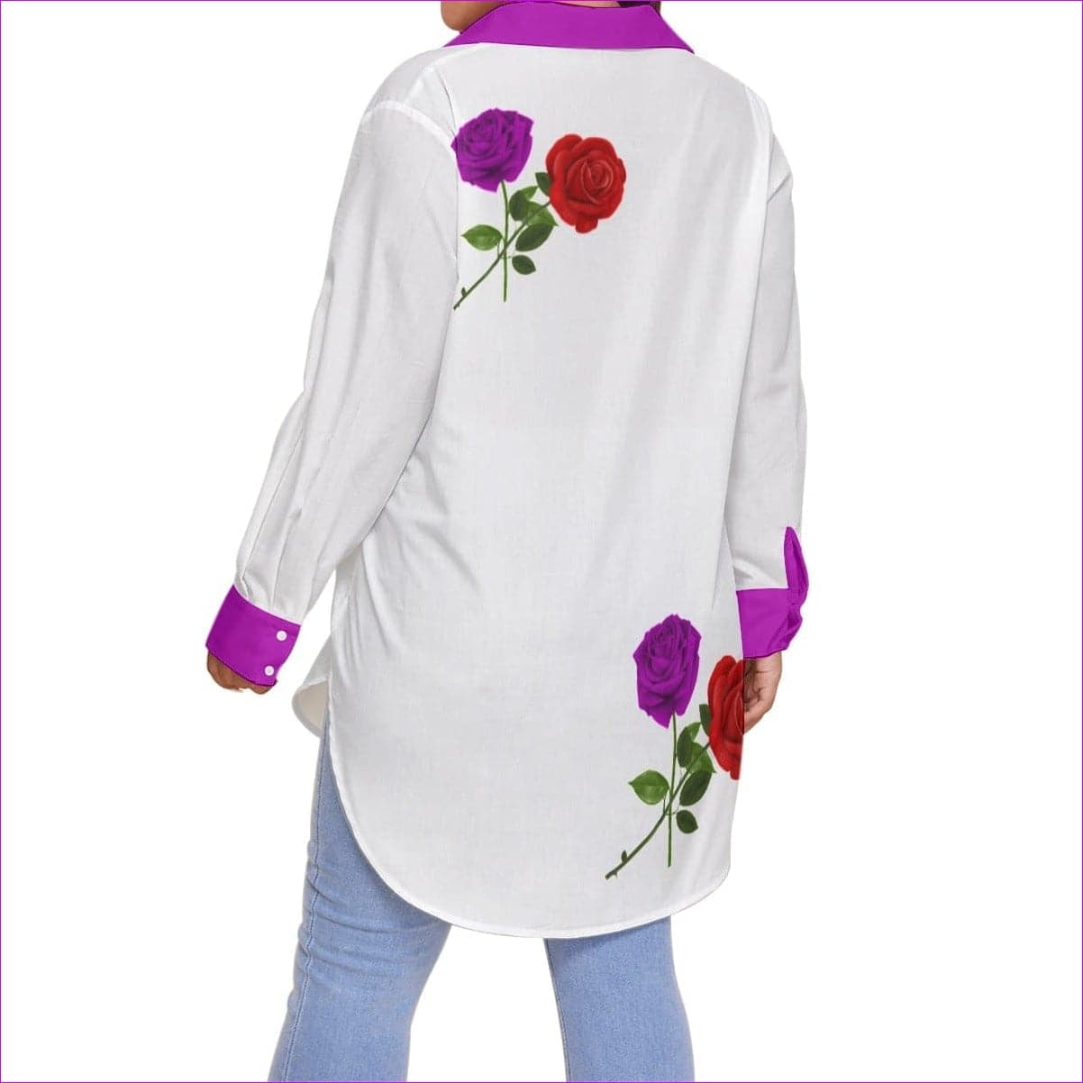 - Red Rose Purp 2 Women's Long Sleeve Button-Up Voluptuous (+) Plus Size - womens button-up shirt at TFC&H Co.
