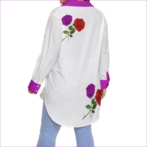 - Red Rose Purp 2 Women's Long Sleeve Button-Up Voluptuous (+) Plus Size - womens button-up shirt at TFC&H Co.