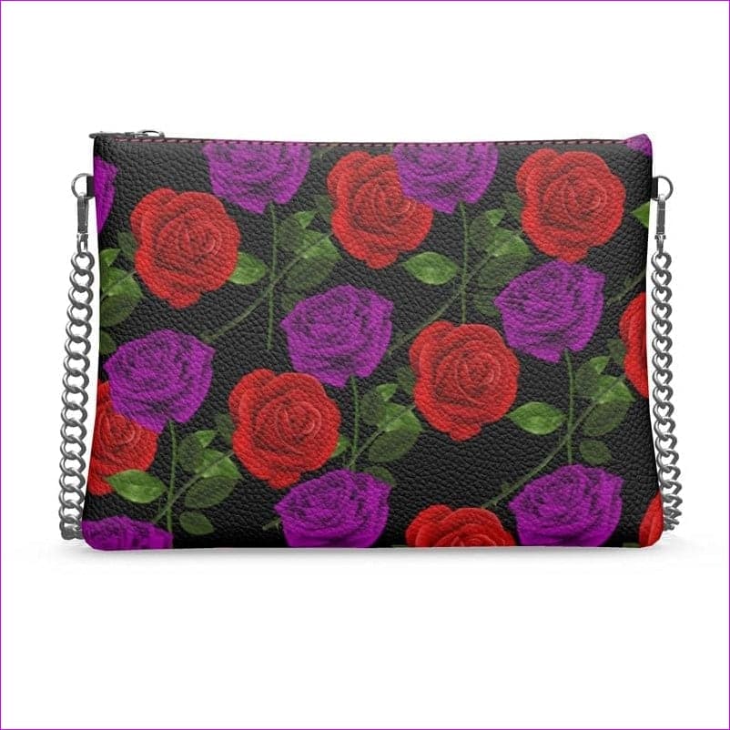 Red Rose Purp Designer Authentic Leather Crossbody Bag With Chain - Crossbody Bag With Chain at TFC&H Co.