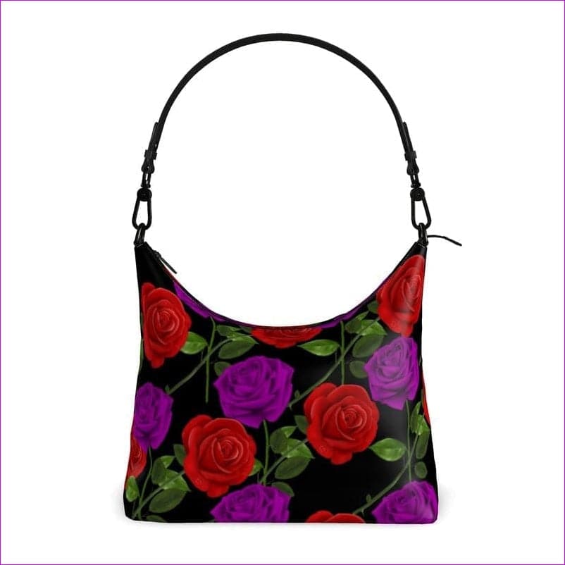 Red Rose Purp Designer Authentic Leather Square Hobo Bag - Square Hobo Bag at TFC&H Co.