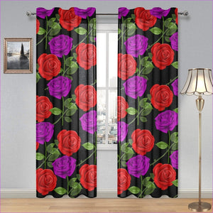 - Red Rose Purp Gauze Curtain 28"x84" (Two Pieces) - Window Curtains at TFC&H Co.