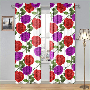 - Red Rose Purp Gauze Curtain 28"x84" (Two Pieces) - Window Curtains at TFC&H Co.