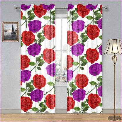 Red Rose Purp Gauze Curtain 28"x84" (Two Pieces) - Window Curtains at TFC&H Co.