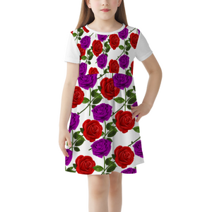 - Red Rose Purp Girls Fashion Short Sleeve Skater Dress - girls dress at TFC&H Co.