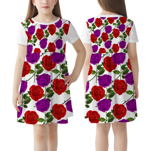 - Red Rose Purp Girls Fashion Short Sleeve Skater Dress - girls dress at TFC&H Co.