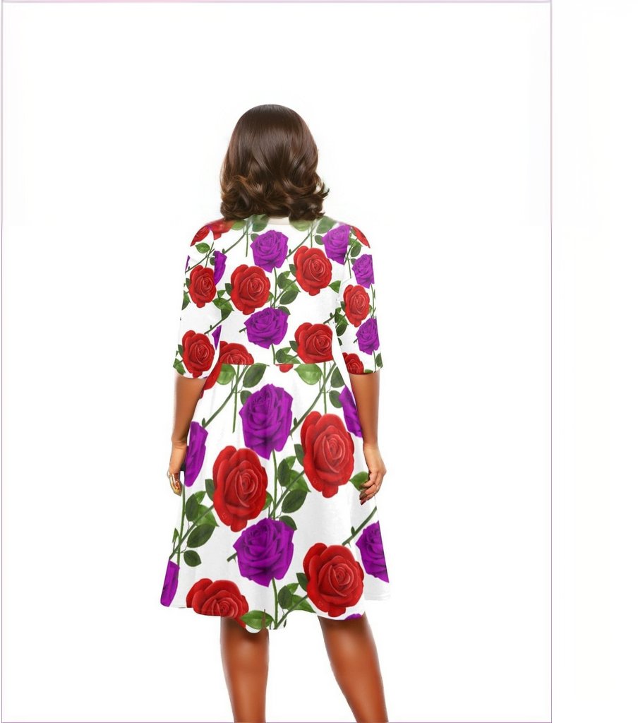- Red Rose Purp Half Sleeve Dress - womens dress at TFC&H Co.