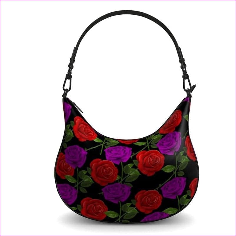 Red Rose Purp Luxury Authentic Leather Curve Hobo Bag - Curve Hobo Bag at TFC&H Co.
