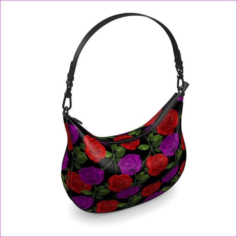 Red Rose Purp Luxury Authentic Leather Curve Hobo Bag - Curve Hobo Bag at TFC&H Co.