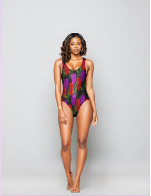- Red Rose Purp One-Piece Foil Swimsuit - Ships from The US - womens one-piece swimsuit at TFC&H Co.