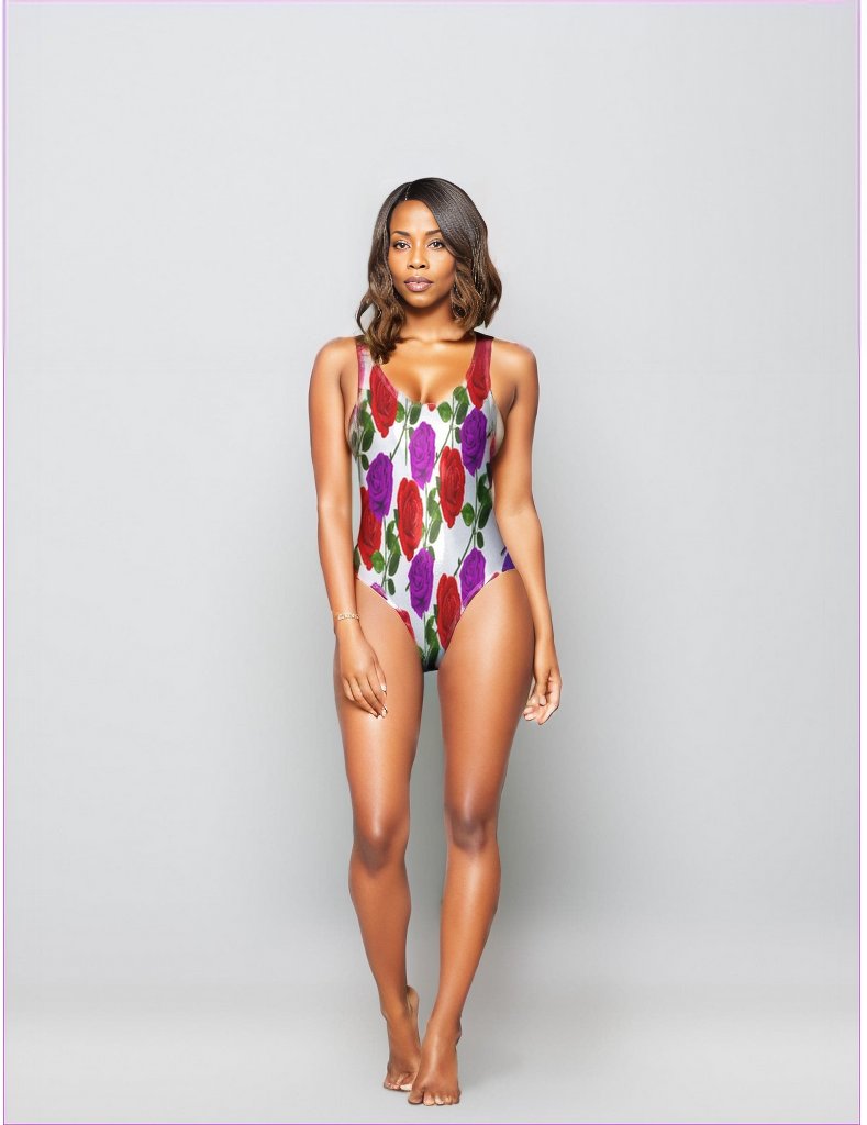 Red Rose Purp White One-Piece Foil Swimsuit - Ships from The US - women's one piece swimsuit at TFC&H Co.