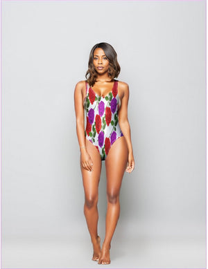 - Red Rose Purp White One-Piece Foil Swimsuit - Ships from The US - womens one piece swimsuit at TFC&H Co.
