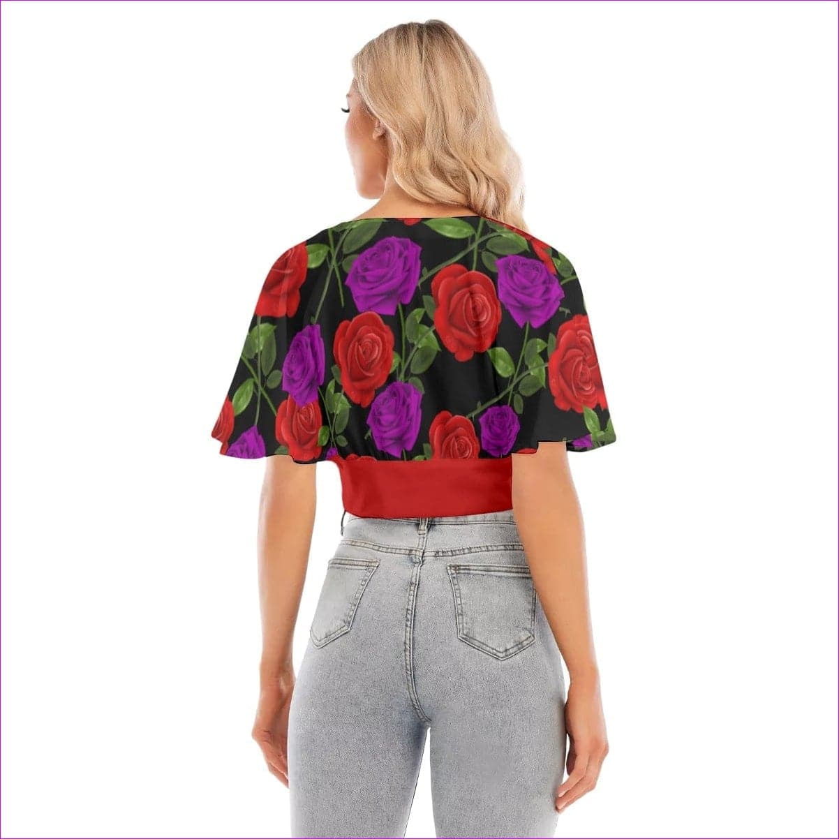 - Red Rose Purp Women's Bat Sleeve Crop Top - womens blouse at TFC&H Co.