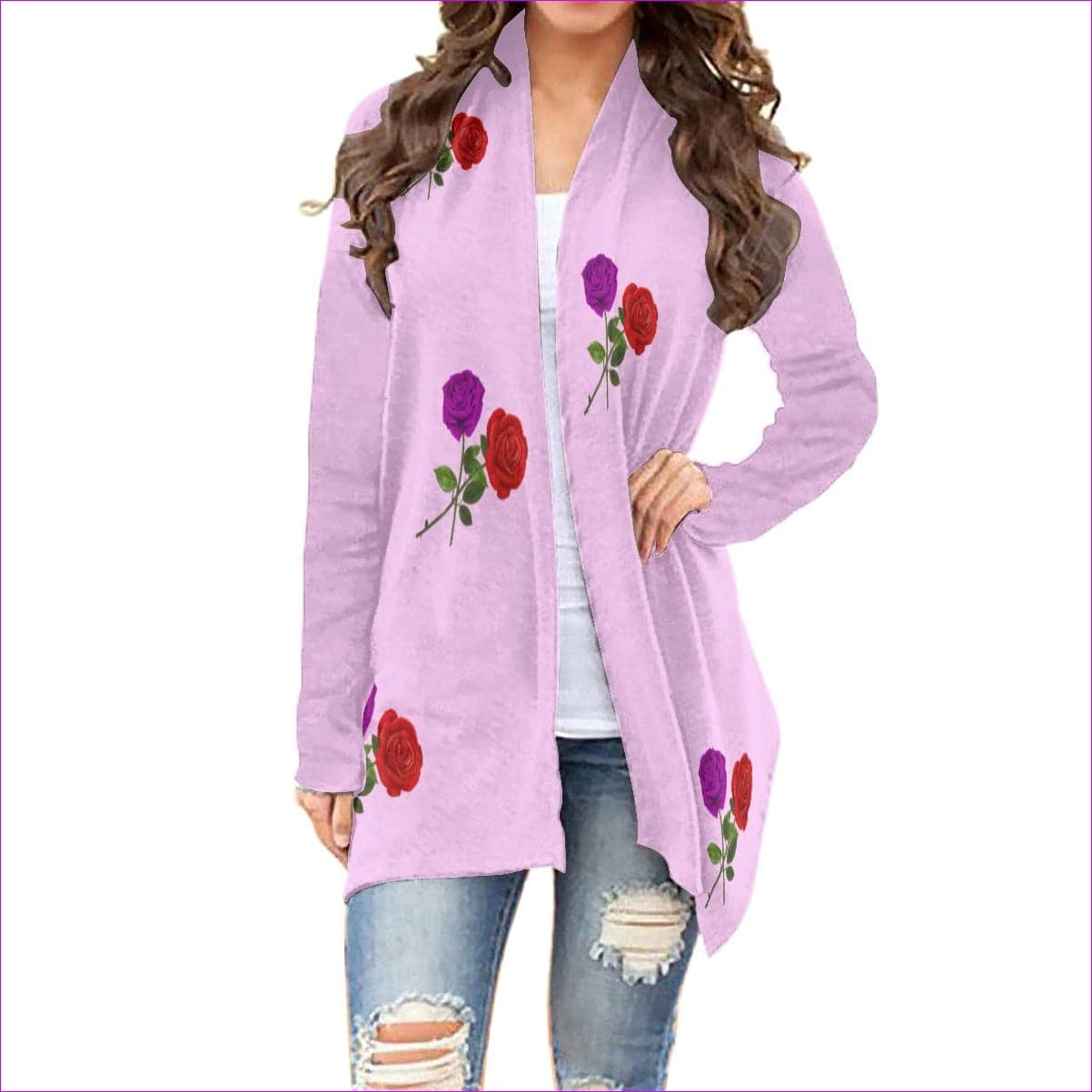 pink - Red Rose Purp Women's Cardigan With Long Sleeve - womens cardigan at TFC&H Co.
