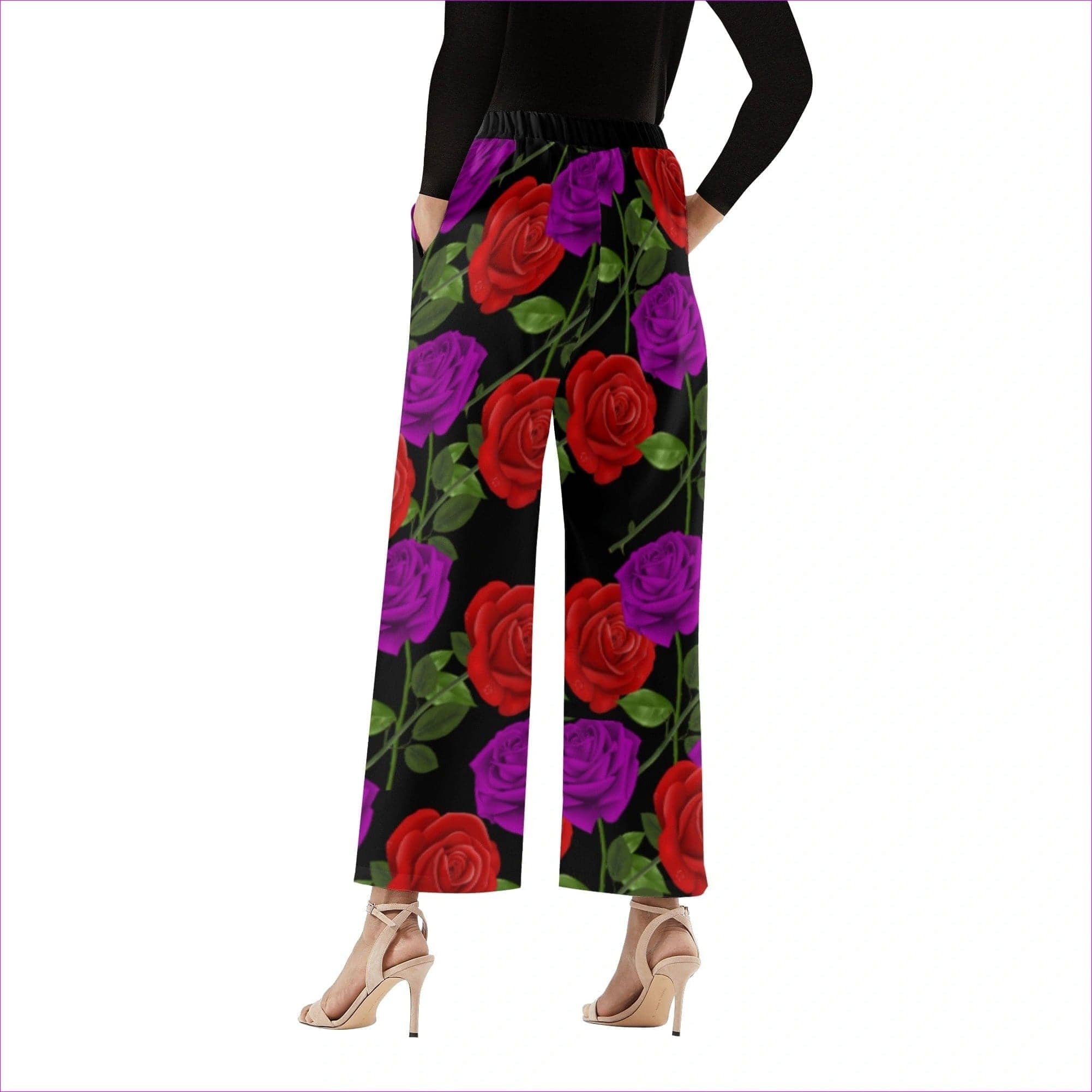 - Red Rose Purp Women's Casual Wide Leg Pants - womens pants at TFC&H Co.