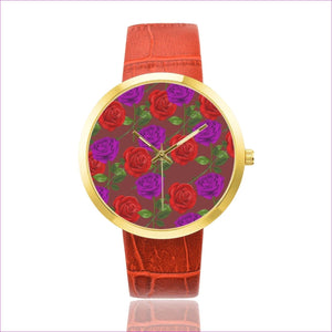One Size red rose purp 2 Women's Golden Leather Strap Watch (Model 212) - Red Rose Purp Women's Golden Leather Strap Watch - watch at TFC&H Co.