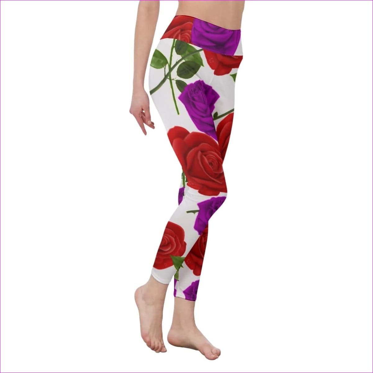 - Red Rose Purp Women's High Waist Leggings | Side Stitch Closure - womens leggings at TFC&H Co.