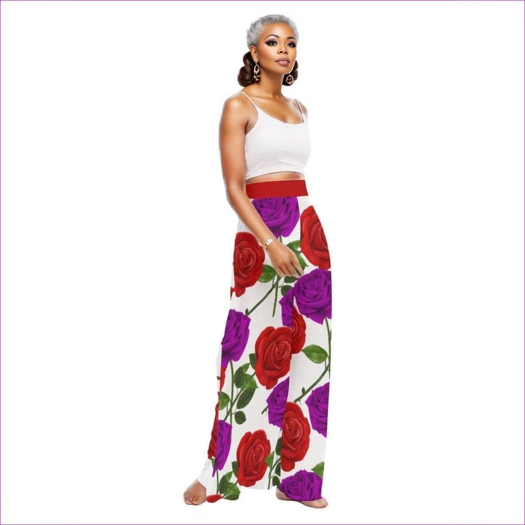 White - Red Rose Purp Women's High Waist Wide Leg Trousers - womens pants at TFC&H Co.