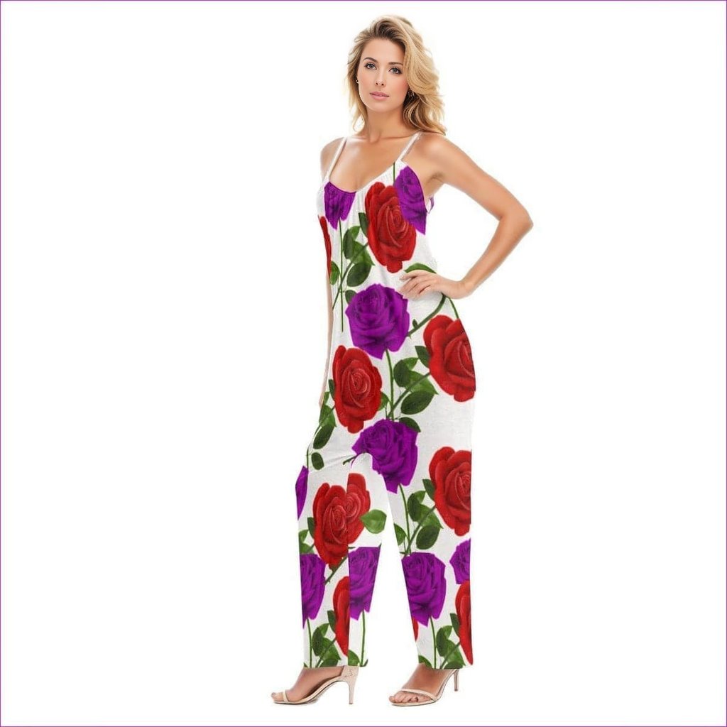 White - Red Rose Purp Women's Loose Cami Jumpsuit - womens jumpsuit at TFC&H Co.