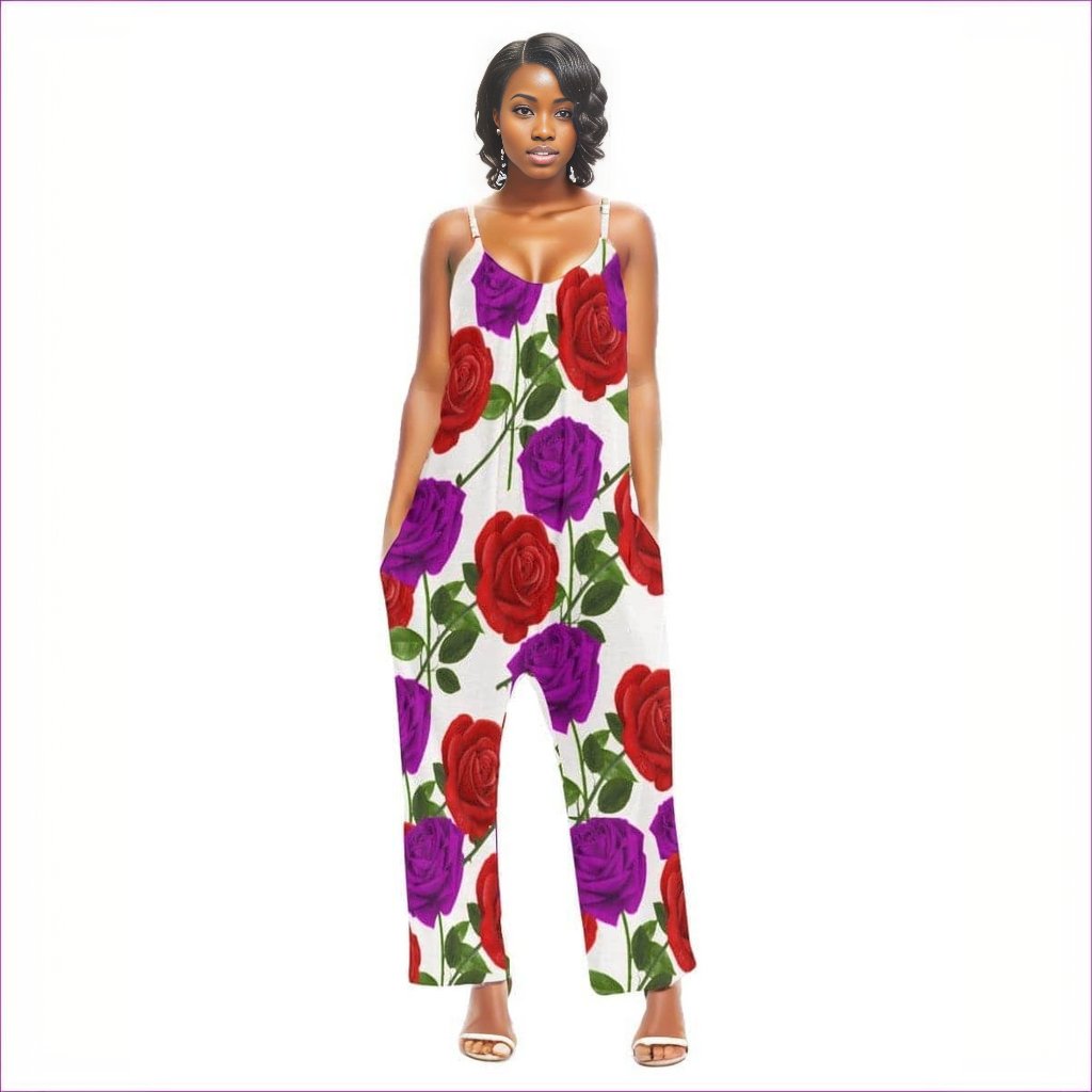 - Red Rose Purp Women's Loose Cami Jumpsuit - womens jumpsuit at TFC&H Co.