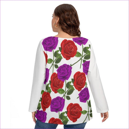 Red Rose Purp Women’s O-neck T-shirt With Decorative Buttons Voluptuous (+) Plus Size - women's top at TFC&H Co.