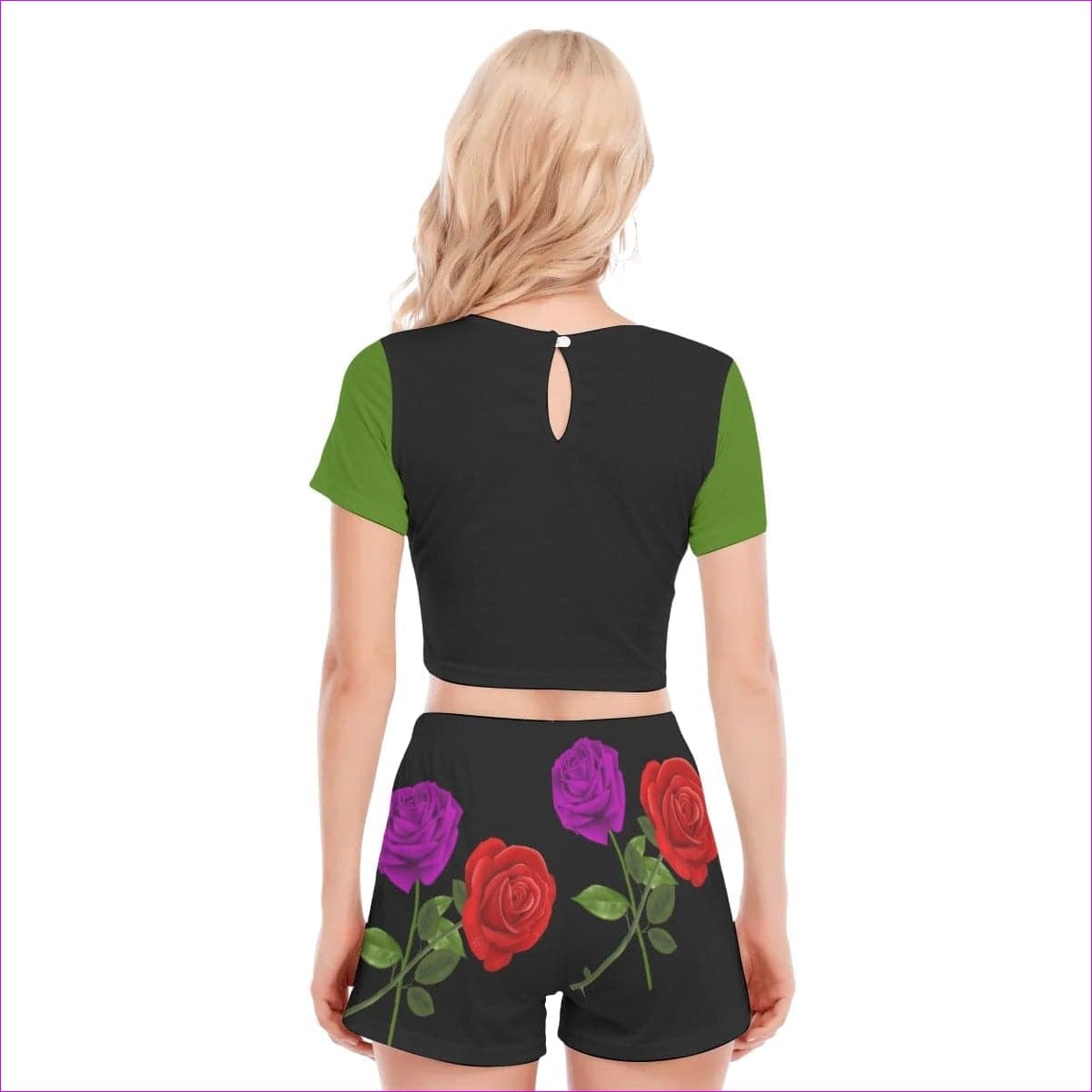 - Red Rose Purp Women's Short Sleeve Cropped Top Short Set - womens crop top & shorts set at TFC&H Co.