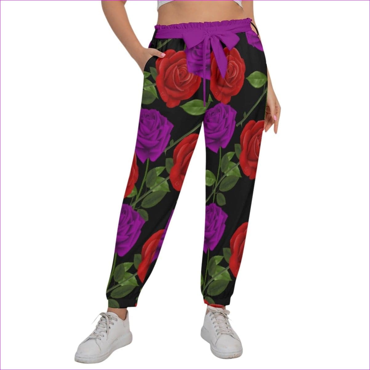 multi-colored Red Rose Purp Women’s Trousers With Waist Belt Voluptuous (+) Plus Size - women's pants at TFC&H Co.