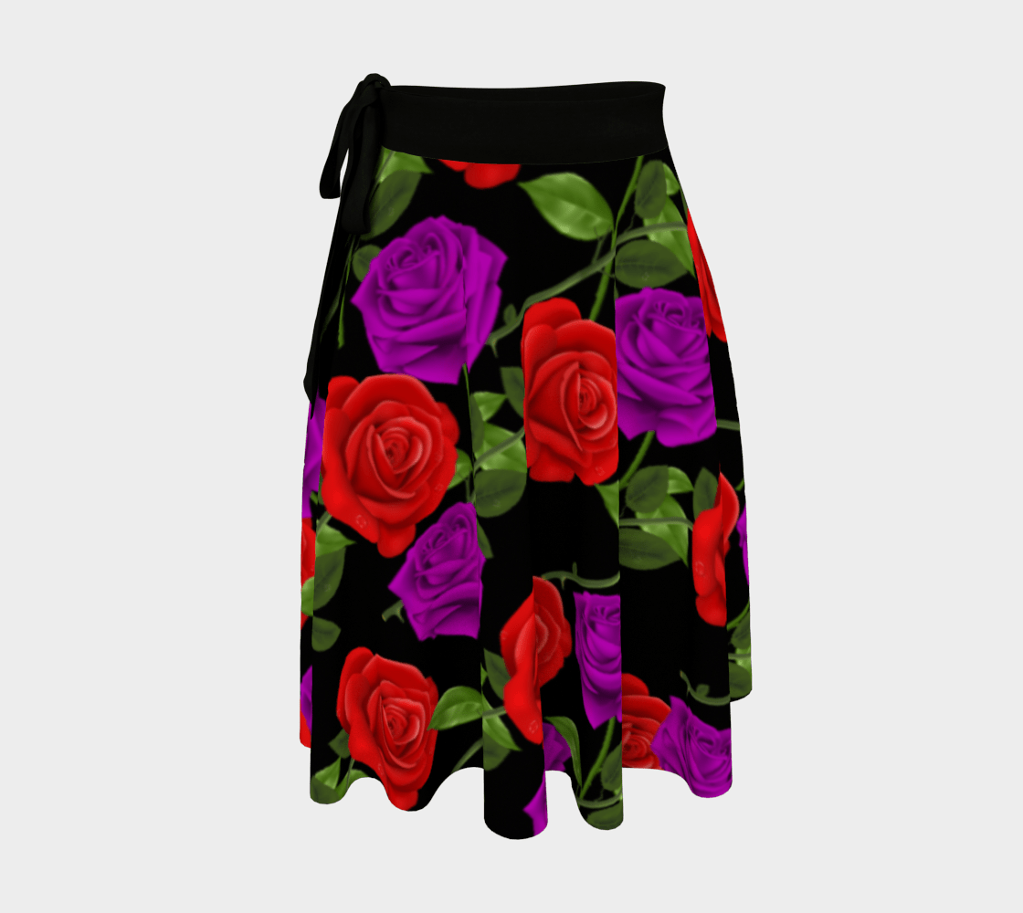 - Red Rose Purp Women's Wrap Skirt - Black - Womens Wrap Skirt at TFC&H Co.