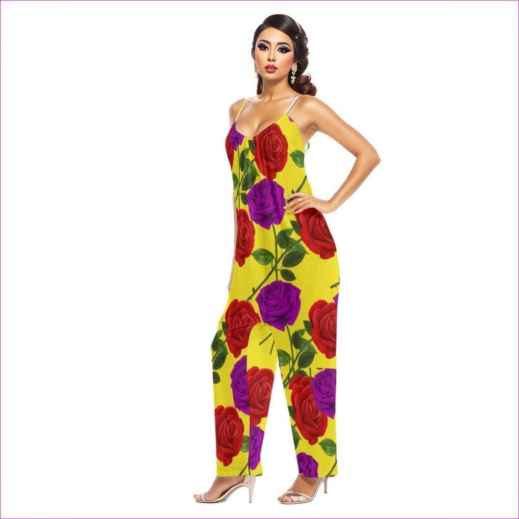 Red Rose Purp Yellow Women's Loose Cami Jumpsuit - women's jumpsuit at TFC&H Co.