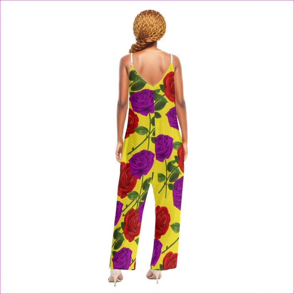 - Red Rose Purp Yellow Women's Loose Cami Jumpsuit - womens jumpsuit at TFC&H Co.