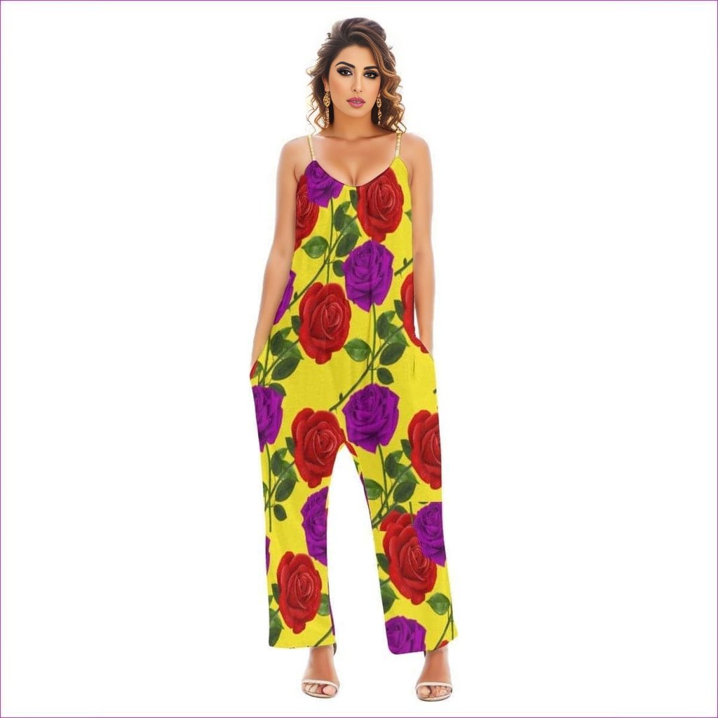 yellow - Red Rose Purp Yellow Women's Loose Cami Jumpsuit - womens jumpsuit at TFC&H Co.