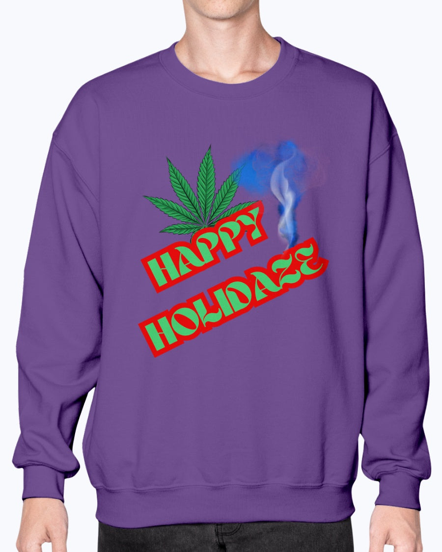 Purple - Happy Holidaze Weed 2 Gildan Crewneck Christmas Sweatshirt - Unisex Sweatshirt at TFC&H Co.