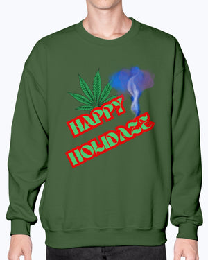 Forest Green - Happy Holidaze Weed 2 Gildan Crewneck Christmas Sweatshirt - Unisex Sweatshirt at TFC&H Co.