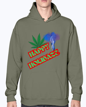 Military Green - Happy Holidaze Weed 2 Gildan 50/50 Christmas Hoodie - unisex hoodie at TFC&H Co.