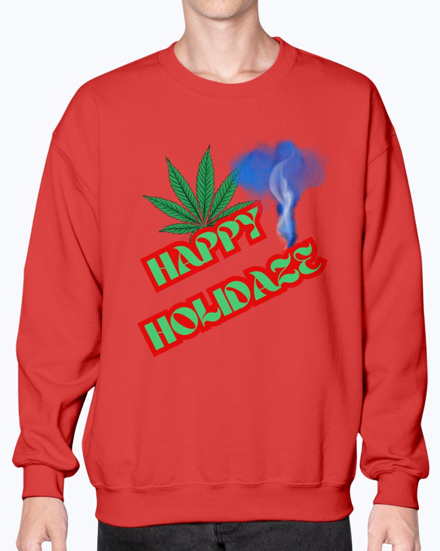 Red - Happy Holidaze Weed 2 Gildan Crewneck Christmas Sweatshirt - Unisex Sweatshirt at TFC&H Co.