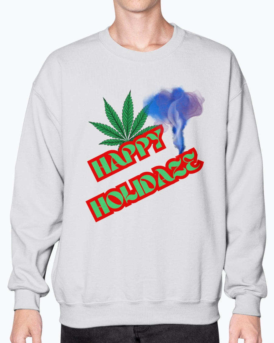 Ash - Happy Holidaze Weed 2 Gildan Crewneck Christmas Sweatshirt - Unisex Sweatshirt at TFC&H Co.