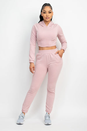 DUSTY PINK - Relax Some Cropped Hoodie Set - 4 colors - Ships from The US - womens jogging set at TFC&H Co.