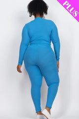 IBIZA BLUE - Ribbed Mock Neck Long Sleeve Top & Leggings Set Voluptuous (+) Plus Size - Ships from The US - womens top & legging set at TFC&H Co.