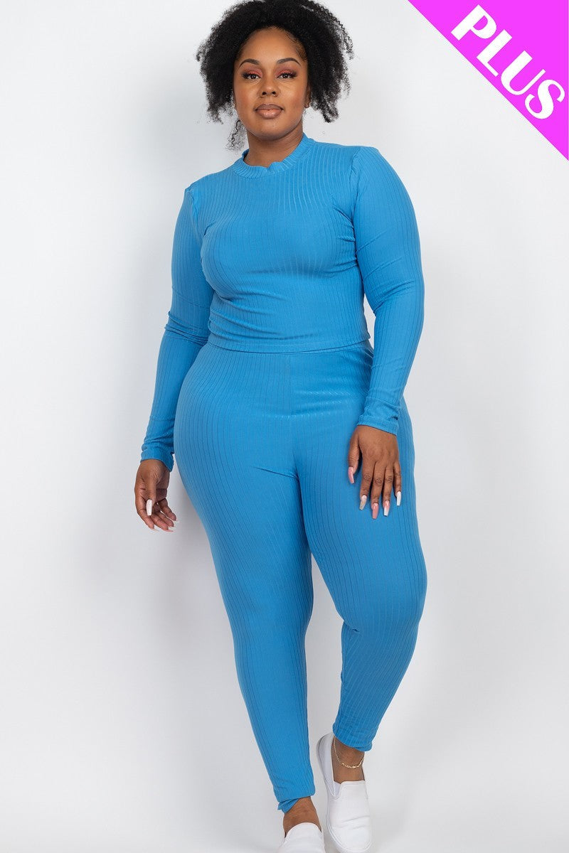 - Ribbed Mock Neck Long Sleeve Top & Leggings Set Voluptuous (+) Plus Size - Ships from The US - womens top & legging set at TFC&H Co.