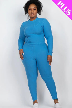 - Ribbed Mock Neck Long Sleeve Top & Leggings Set Voluptuous (+) Plus Size - Ships from The US - womens top & legging set at TFC&H Co.