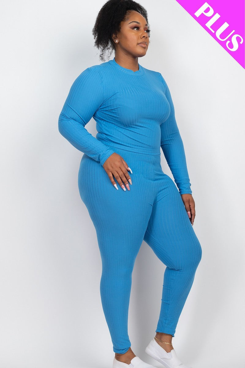 - Ribbed Mock Neck Long Sleeve Top & Leggings Set Voluptuous (+) Plus Size - Ships from The US - womens top & legging set at TFC&H Co.