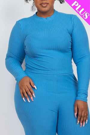 - Ribbed Mock Neck Long Sleeve Top & Leggings Set Voluptuous (+) Plus Size - Ships from The US - womens top & legging set at TFC&H Co.