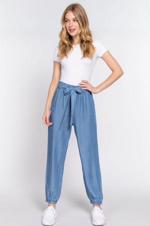 Ribbon Tie Denim Jogger Pants - Ships from The US - women's jeans at TFC&H Co.