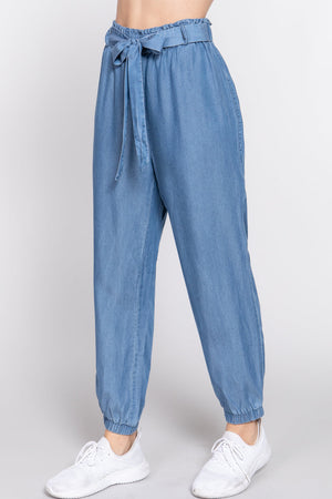 - Ribbon Tie Denim Jogger Pants - Ships from The US - womens jeans at TFC&H Co.