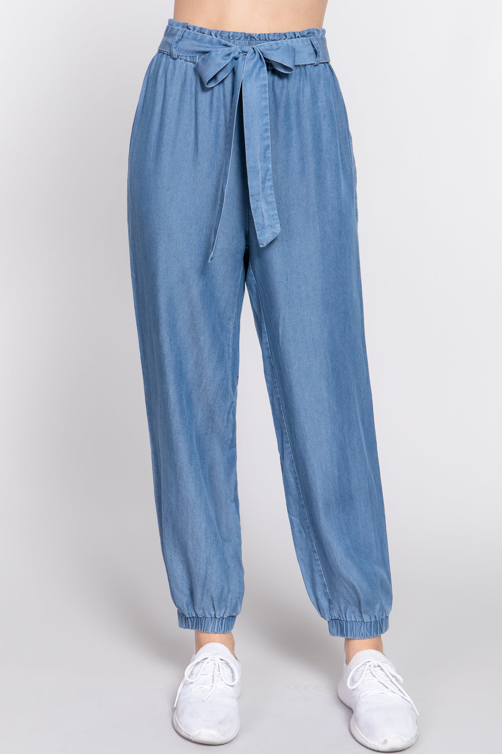 - Ribbon Tie Denim Jogger Pants - Ships from The US - womens jeans at TFC&H Co.